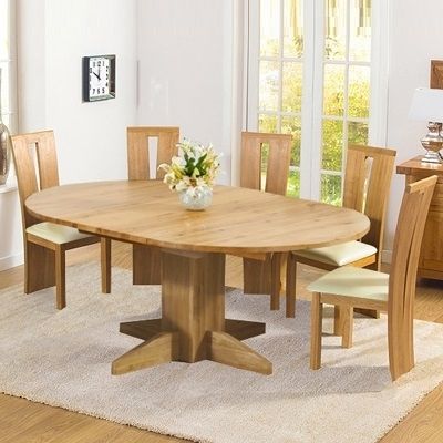 Monty Solid Oak Extending Round Dining Table With 6 Arley Chairs Within Extending Round Dining Tables (View 1 of 25)