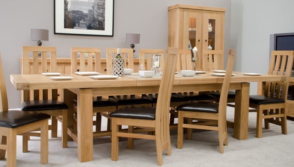 Phoenix Solid Oak Furniture Extra Large Grand Extending Dining Table Regarding Extendable Oak Dining Tables And Chairs (View 10 of 25)