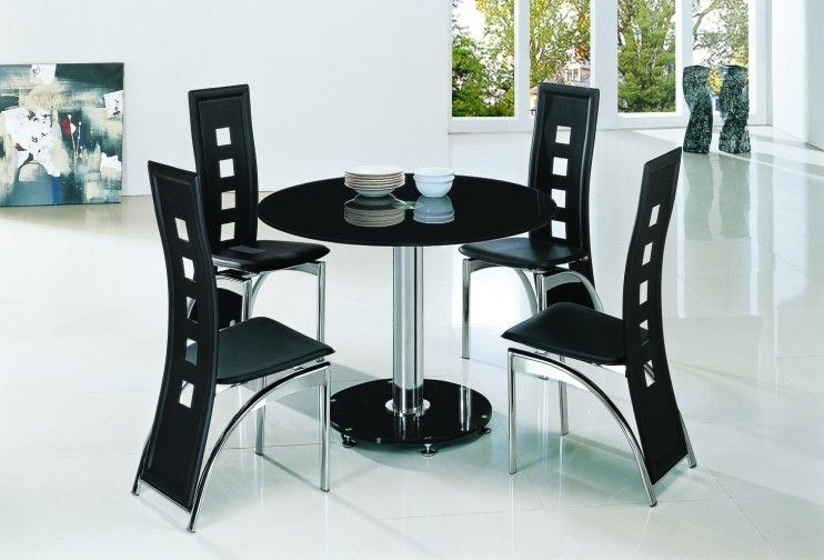 Planet Black Round Glass Dining Table | Glass Vault Furniture Inside Round Black Glass Dining Tables And Chairs (Photo 1 of 25)