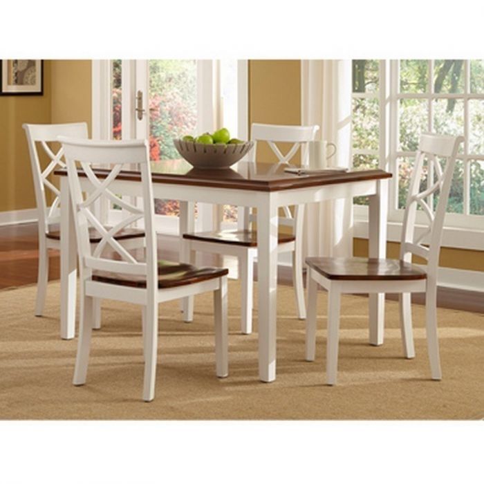 Powell 14d2041 Harrison Cherry And White 5 Piece Dining Set In Gavin 7 Piece Dining Sets With Clint Side Chairs (View 7 of 25)