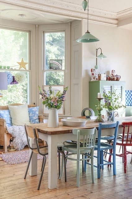 Pretty Dining Table, Rustic, Colourful, Fresh + Mis Matched Chairs + Inside Colourful Dining Tables And Chairs (View 21 of 25)