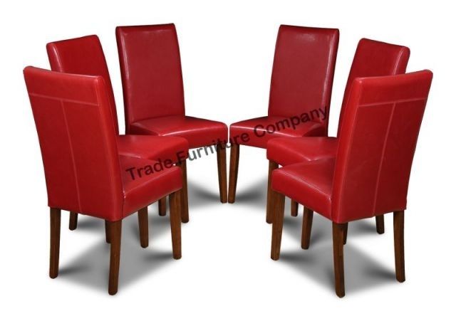 Real Red Leather Set Of 6 Dining Chairs Intended For Red Dining Chairs (Photo 25 of 25)