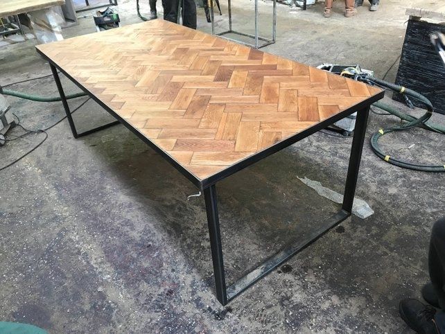 Reclaimed Solid Oak Parquet Industrial Chic 6 8 Seater Dining | Etsy Intended For Parquet 6 Piece Dining Sets (View 12 of 25)