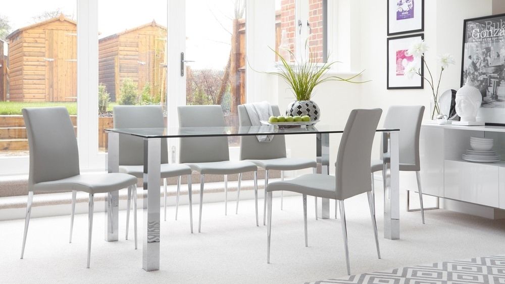 Rectangular Clear Glass Dining Table| Chrome Legs| Uk Intended For Glass Dining Tables With 6 Chairs (View 5 of 25)