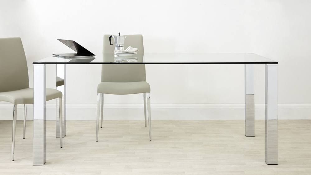 Rectangular Clear Glass Dining Table| Chrome Legs| Uk Regarding Chrome Glass Dining Tables (View 1 of 25)