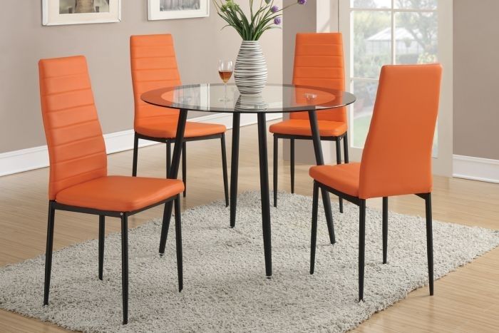 Retro Style 5pcs. Metal Round Dining Table Set In Orange Throughout Retro Glass Dining Tables And Chairs (Photo 12 of 25)