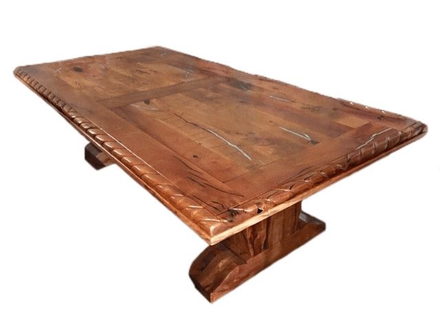 Rope Edge Pedestal Rustic Dining Table Turquoise Inlay – Traditional For Dining Tables 120x60 (Photo 6607 of 7825)