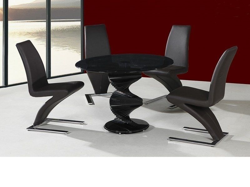Round Twirl Glass Dining Table And 4 Chairs In Black – Homegenies For Round Black Glass Dining Tables And Chairs (Photo 2 of 25)