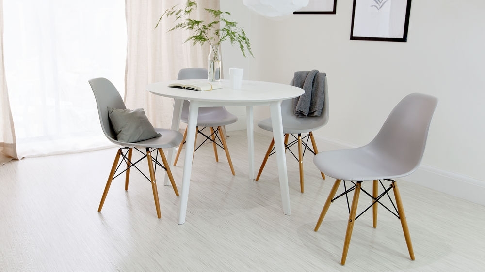 Round White Dining Table And Eames Dining Chair Set |uk With Regard To Small Round White Dining Tables (Photo 1 of 25)