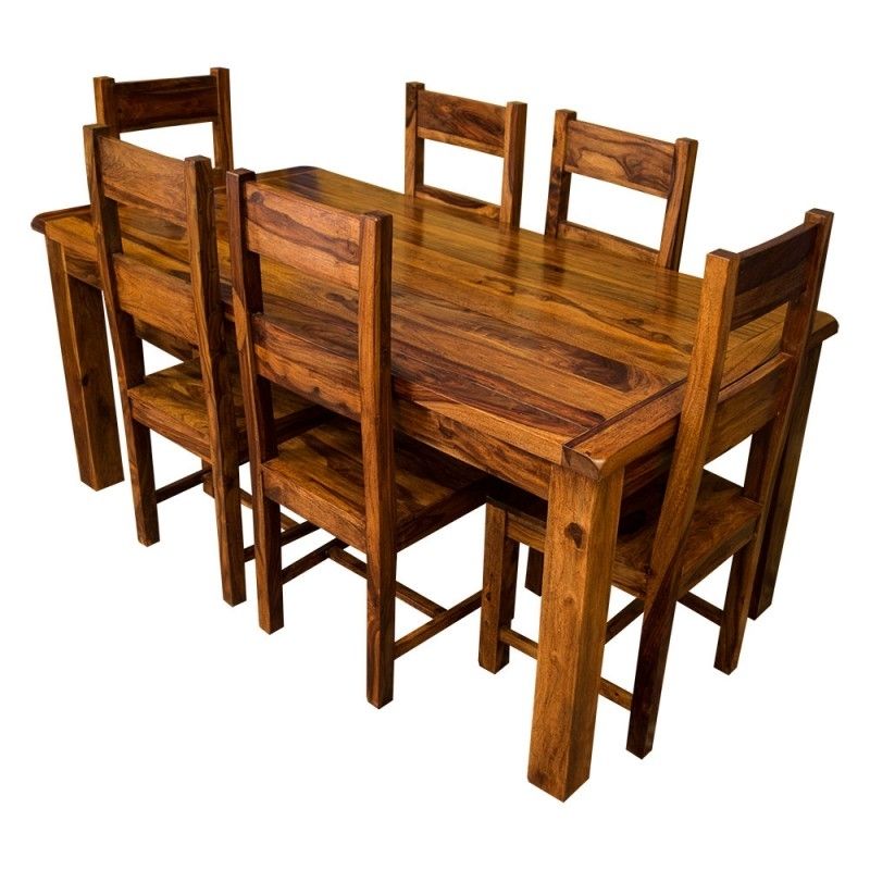 Samri Sheesham Dining Table & Six Chairs – Solid Sheesham Wood Intended For Sheesham Dining Chairs (View 11 of 25)