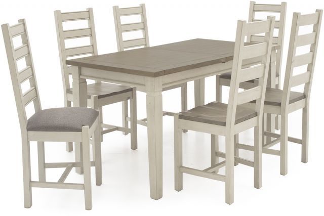 Vida Living Craft Grey And Ivory Painted 1.6 Ext Dining Table And 6 Within Ivory Painted Dining Tables (Photo 21 of 25)