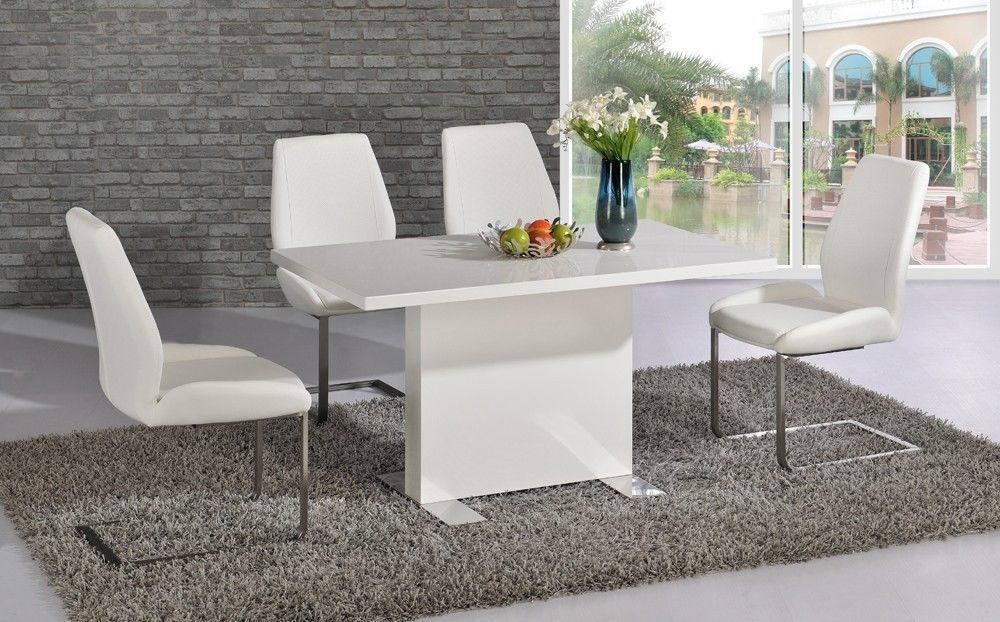 White High Gloss Dining Room Table And 4 Chairs – Homegenies With Regard To White Gloss Dining Room Tables (View 10 of 25)
