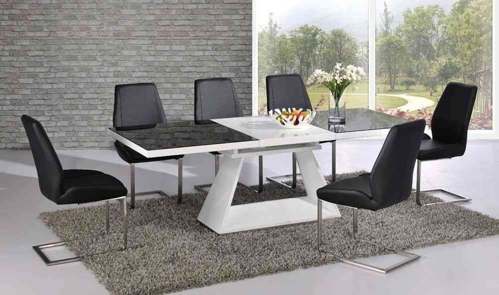 White High Gloss Extending Dining Table With 8 Chairs – Glass Top Inside Black Extendable Dining Tables And Chairs (View 19 of 25)