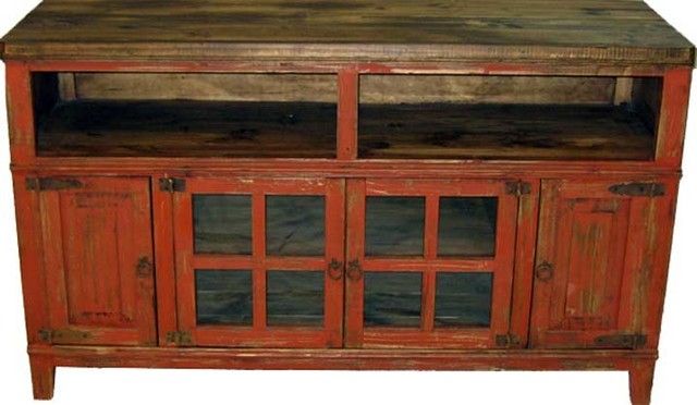 60" Rustic Tv Stand Console With Glass Doors – Farmhouse Throughout 2018 Rustic Tv Stands (Photo 7209 of 7825)