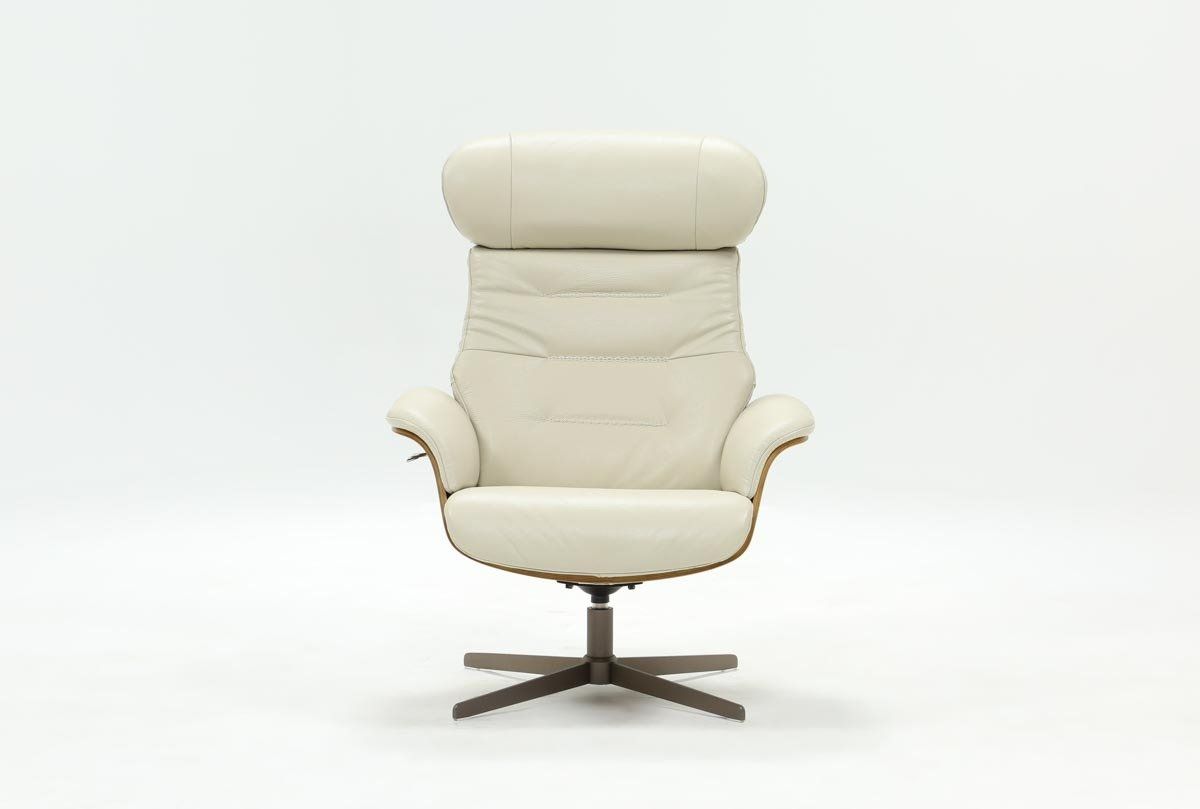 Amala Bone Leather Reclining Swivel Chair | Living Spaces Pertaining To Amala Bone Leather Reclining Swivel Chairs (View 1 of 25)