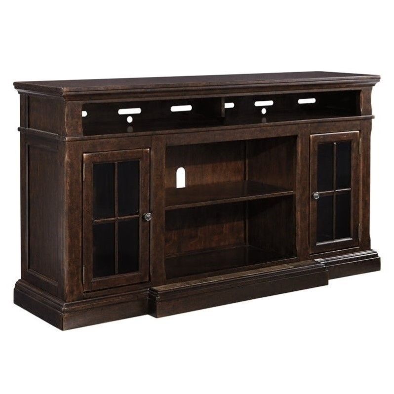 Ashley Roddinton 74" Tv Stand With Marble Inset Base In Dark Brown Inside Most Current Walton 72 Inch Tv Stands (View 7 of 25)