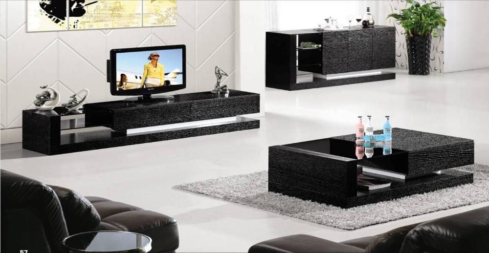 Black Wood House Furniture, 3 Piece Set: Coffee Table,tv Cabinet And Throughout Favorite Tv Cabinets And Coffee Table Sets (Photo 6662 of 7825)