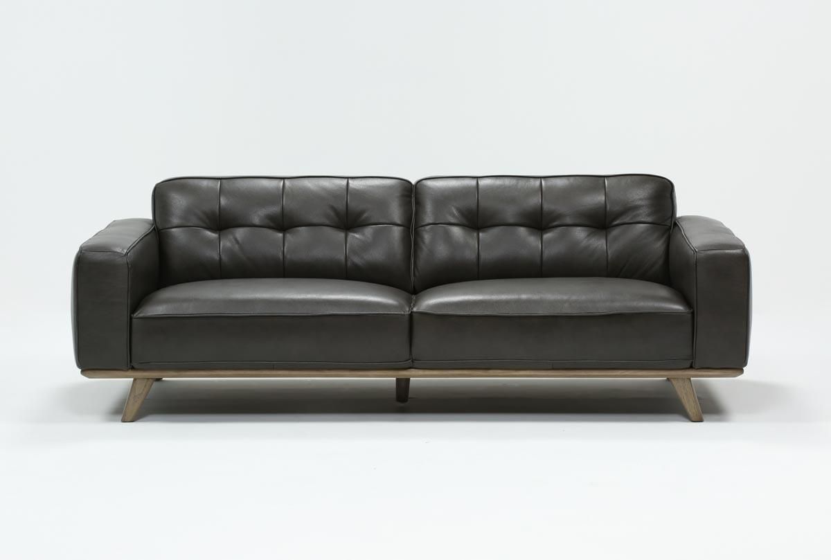 Caressa Leather Dark Grey Sofa | Living Spaces Intended For Caressa Leather Dark Grey Sofa Chairs (Photo 1 of 25)
