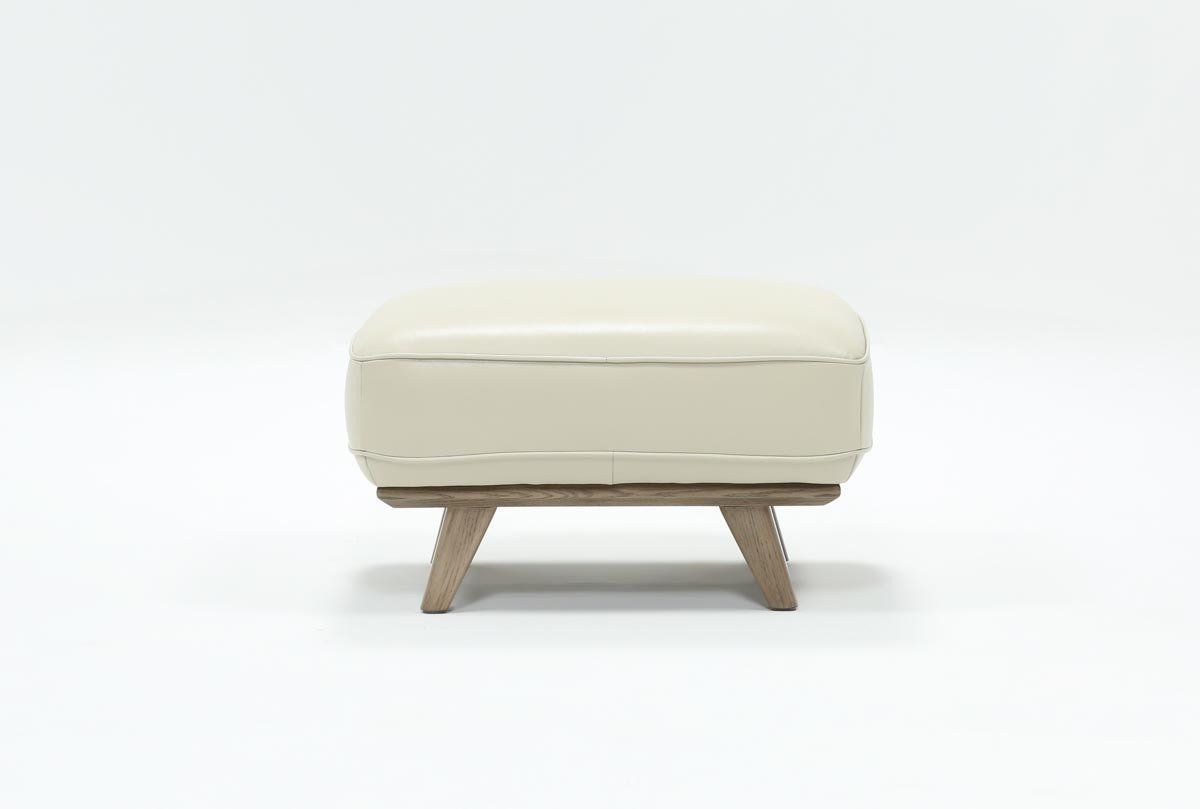 Caressa Leather Dove Grey Ottoman | Living Spaces With Regard To Caressa Leather Dove Grey Sofa Chairs (Photo 5 of 25)