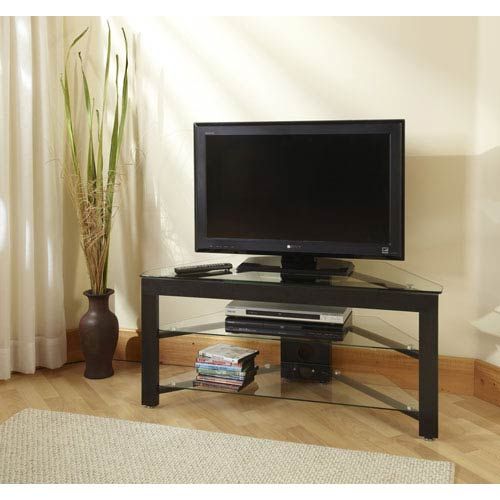Convenience Concepts Black Wood Grain And Glass Corner Tv Stand Tv Pertaining To Preferred Cornet Tv Stands (Photo 6814 of 7825)