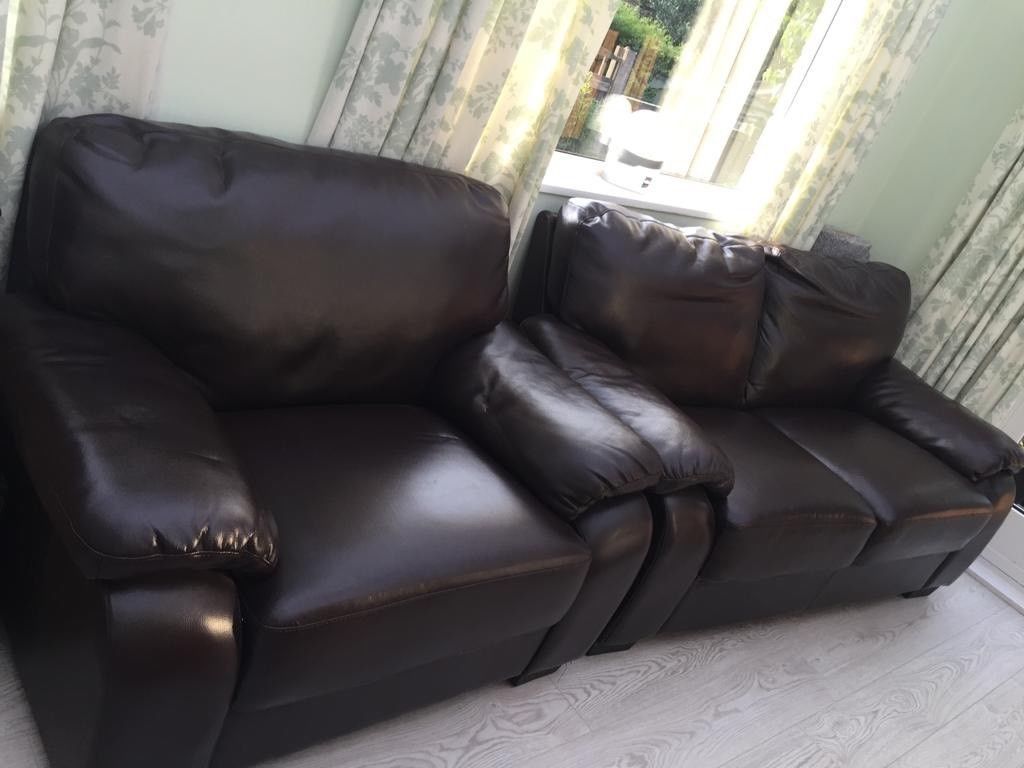 Dark Brown Leather Sofa | In Mansfield, Nottinghamshire | Gumtree Intended For Mansfield Cocoa Leather Sofa Chairs (View 11 of 25)