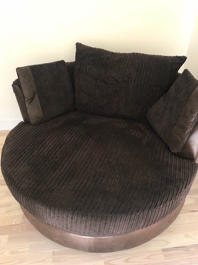 Fabric Sofa & Swivel Chair Dfs Chocolate Brown | In Whyteleafe Inside Gibson Swivel Cuddler Chairs (View 11 of 25)