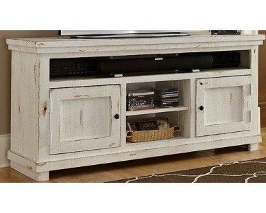 Fashionable Rustic White Tv Stands Intended For 64" Tv Stand – Distressed White – Sam Levitz Furniture (Photo 7237 of 7825)