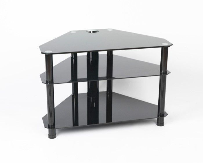 Fashionable Tv Stands For Tube Tvs Inside Iconic All Black Glass Tv Stand – Up To 42" – Gamba Blk42. Suitable (Photo 6961 of 7825)