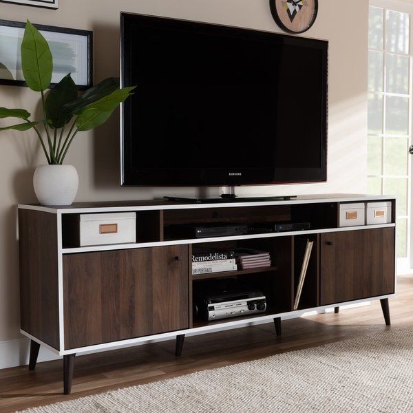 Fashionable White Tv Stands For Flat Screens For Shop Mid Century Brown And White Tv Standbaxton Studio – On Sale (Photo 7482 of 7825)