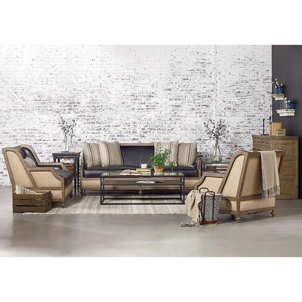 Foundation Sofa With Exposed Frame And Five Accent Pillows In Magnolia Home Paradigm Sofa Chairs By Joanna Gaines (View 7 of 25)