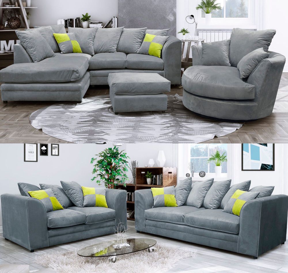 Gina Sofa Corner Sofa 3 Seater 2 Seater Sofa Grey Fabric Plush | Ebay With Gina Grey Leather Sofa Chairs (View 8 of 25)