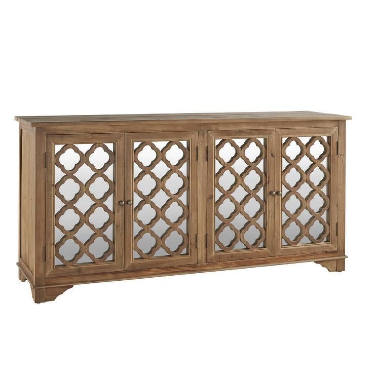 Hamptons Quatrefoil Reclaimed Mirrored Buffet Sideboard Cabinet With Current Natural Wood Mirrored Media Console Tables (Photo 10 of 25)
