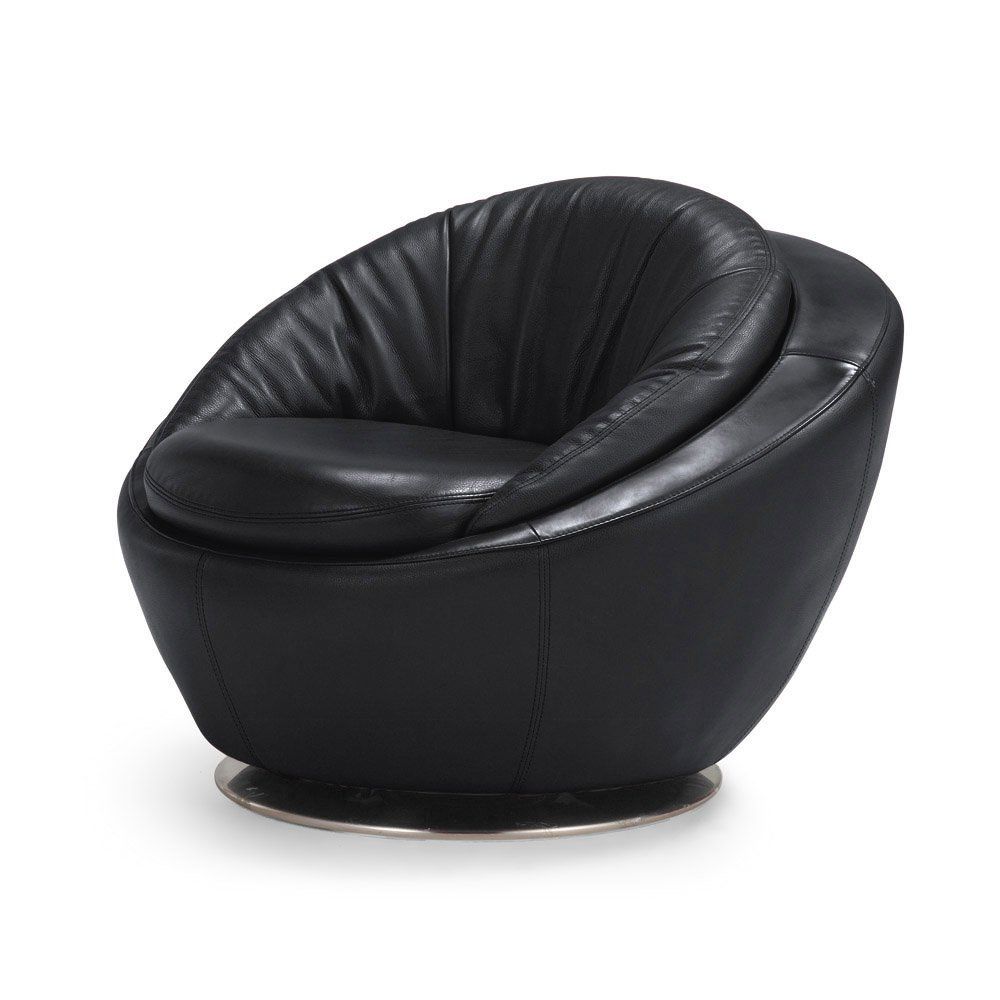 Heidi Leather Swivel Accent Chair | Zuri Furniture For Leather Black Swivel Chairs (View 17 of 25)