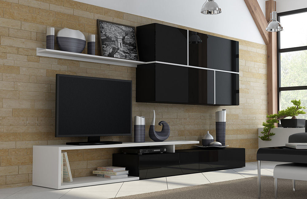 High Gloss Tv Wall Unit Goya – White/black In Most Recent Black Gloss Tv Wall Unit (Photo 1 of 25)