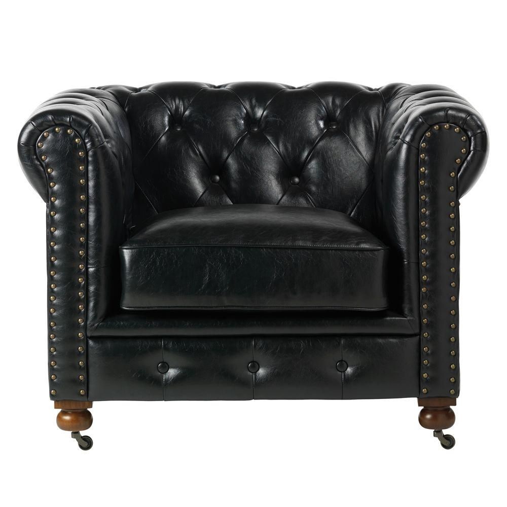 Home Decorators Collection Gordon Black Leather Arm Chair 0849600700 With Gordon Arm Sofa Chairs (View 7 of 25)