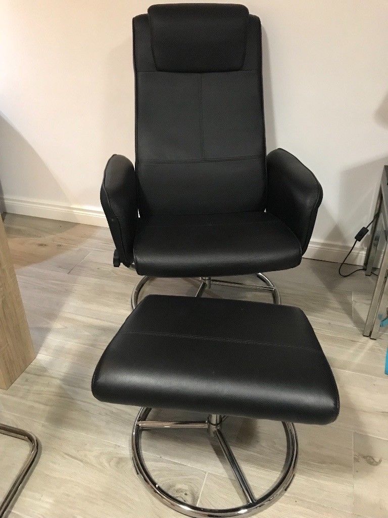 Ikea Malung Black Leather Recliner Swivel Chair With Foot Stool | In With Leather Black Swivel Chairs (View 7 of 25)