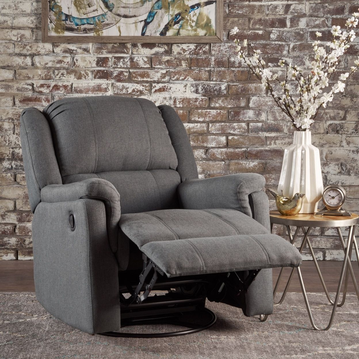 Jemma Tufted Fabric Swivel Gliding Recliner Chair In Living Room Throughout Decker Ii Fabric Swivel Rocker Recliners (Photo 10 of 25)