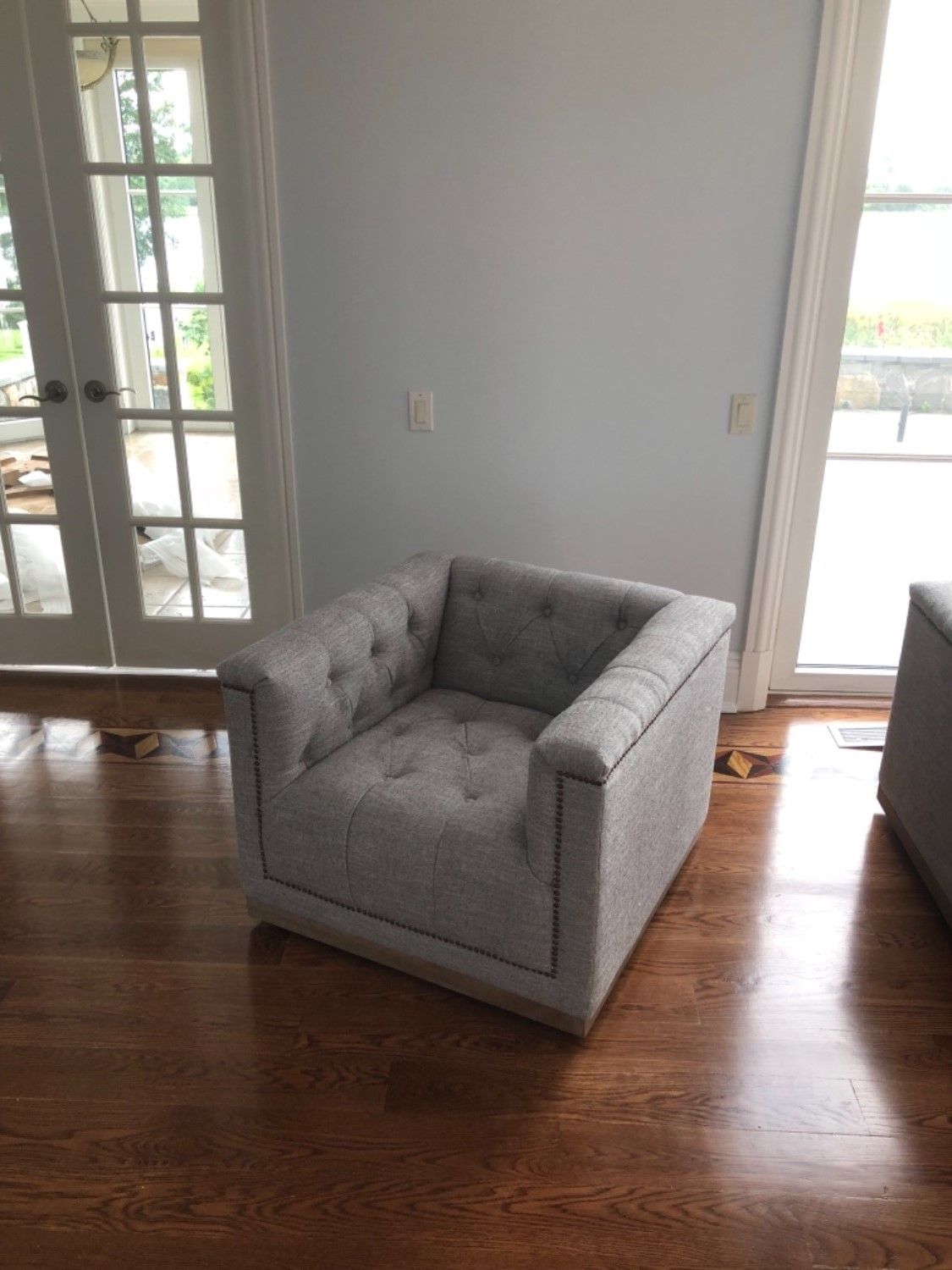 Maxx Grey Fabric Upholstered Tufted Swivel Club Chair | Zin Home Inside Manor Grey Swivel Chairs (View 22 of 25)