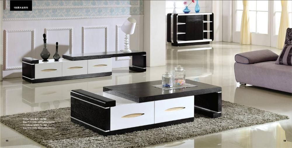 Modern Balck Wood Furniture Tea Coffee Table Tv Cabinet Set, Smart For Popular Tv Cabinets And Coffee Table Sets (Photo 6664 of 7825)