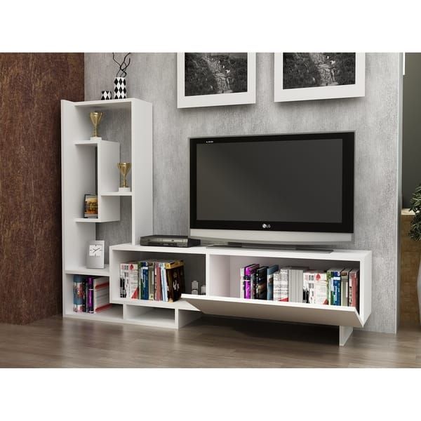 Most Popular Tv Stands And Bookshelf In Decorotika Pegai White Wood 60 Inch Tv Stand With Bookshelves (Photo 6899 of 7825)