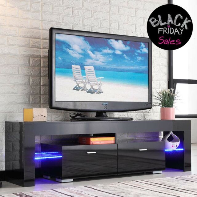Most Recent Shiny Black Tv Stands In High Gloss Black Tv Stand Unit Cabinet Console Furniture W/led (Photo 6856 of 7825)