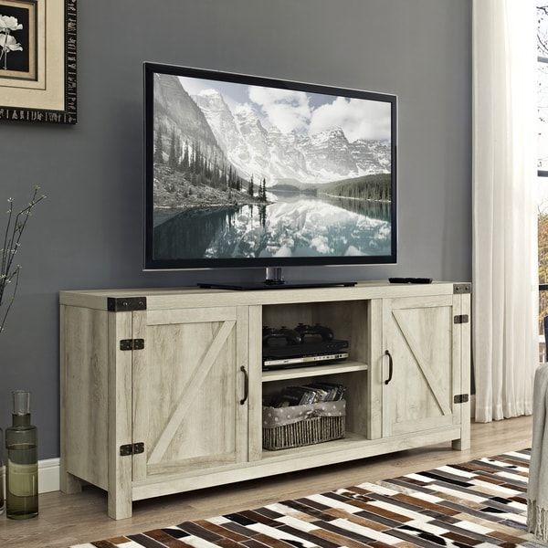 Newest Noah Rustic White 66 Inch Tv Stands Intended For 58 Inch Barn Door Tv Stand With Side Doors (Photo 1 of 11)