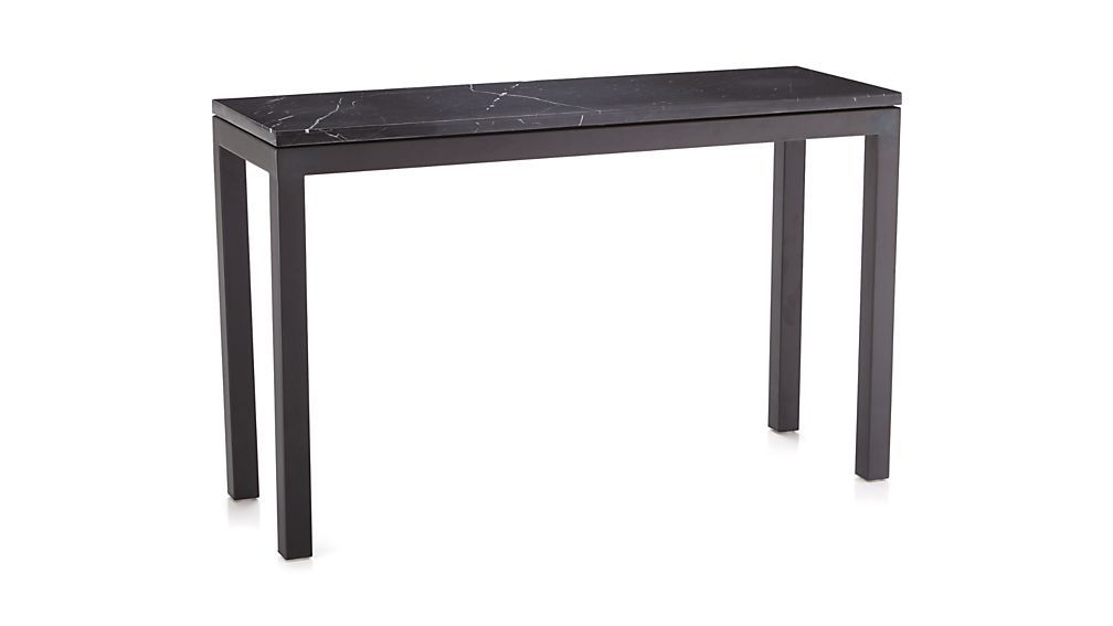Newest Parsons Black Marble Top & Brass Base 48x16 Console Tables In Parsons Black Marble Top/ Dark Steel Base 48x16 Console + Reviews (View 3 of 25)