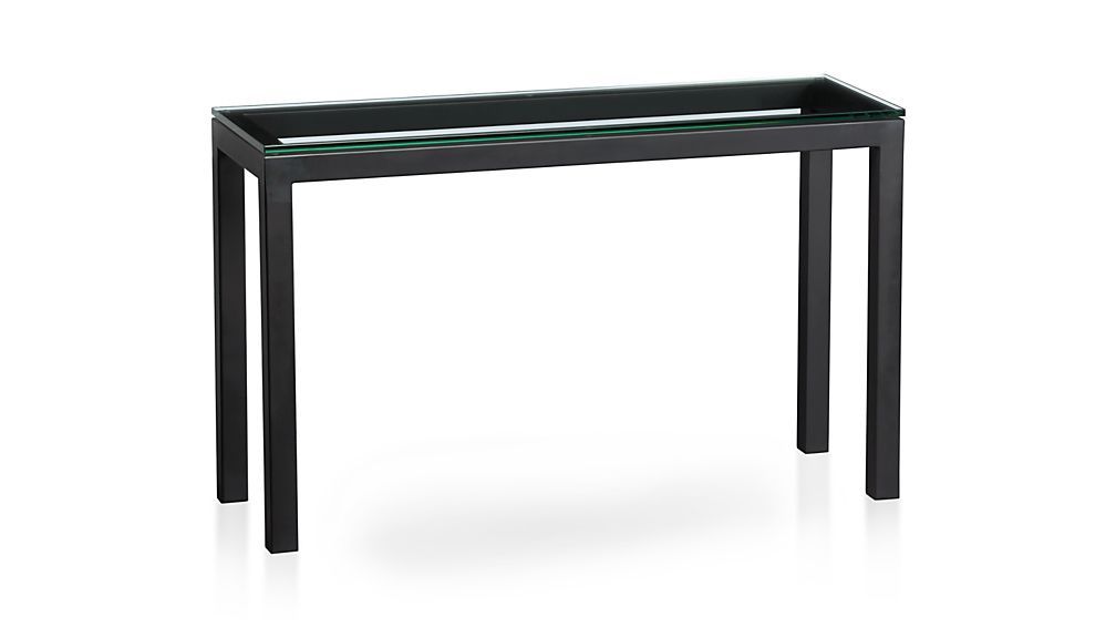 Parsons Clear Glass Top/ Dark Steel Base 48x16 Console + Reviews Inside Widely Used Parsons Clear Glass Top &amp; Stainless Steel Base 48x16 Console Tables (View 3 of 25)