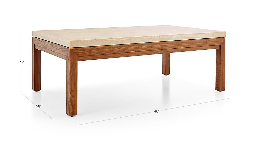 Parsons Travertine Top/ Elm Base 48x28 Small Rectangular Coffee Within Widely Used Parsons Travertine Top &amp; Elm Base 48x16 Console Tables (View 2 of 25)
