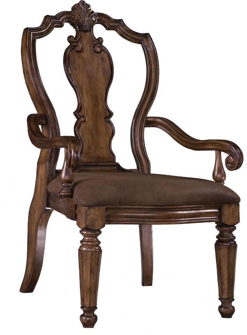 Pulaski Furniture San Mateo Carved Back Arm Chair In Rich Pecan Inside Matteo Arm Sofa Chairs (View 13 of 25)