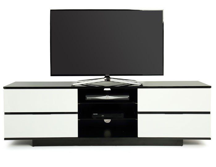 Recent Ovid White Tv Stand Intended For Mda Designs Avitus Gloss Black And White Tv Cabinet (Photo 7068 of 7825)