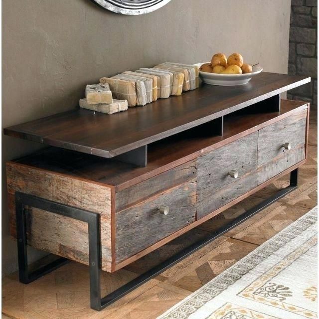Rustic Metal Tv Stand Metal Media Console Modern Industrial Media With Well Liked Reclaimed Wood And Metal Tv Stands (Photo 7400 of 7825)