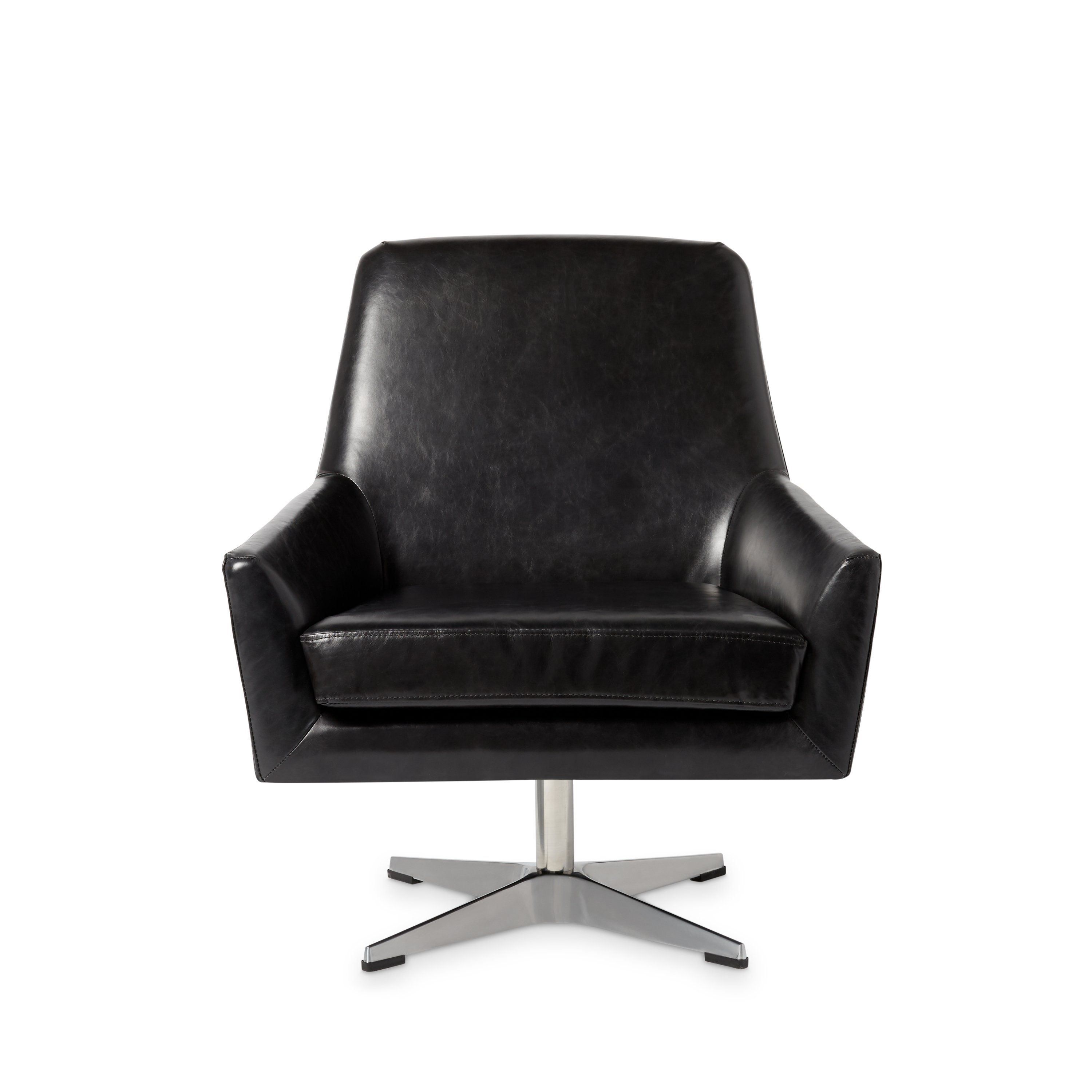 Shop Jasper Laine Lisbon Off Black Leather Swivel Chair – Free Within Leather Black Swivel Chairs (Photo 2 of 25)