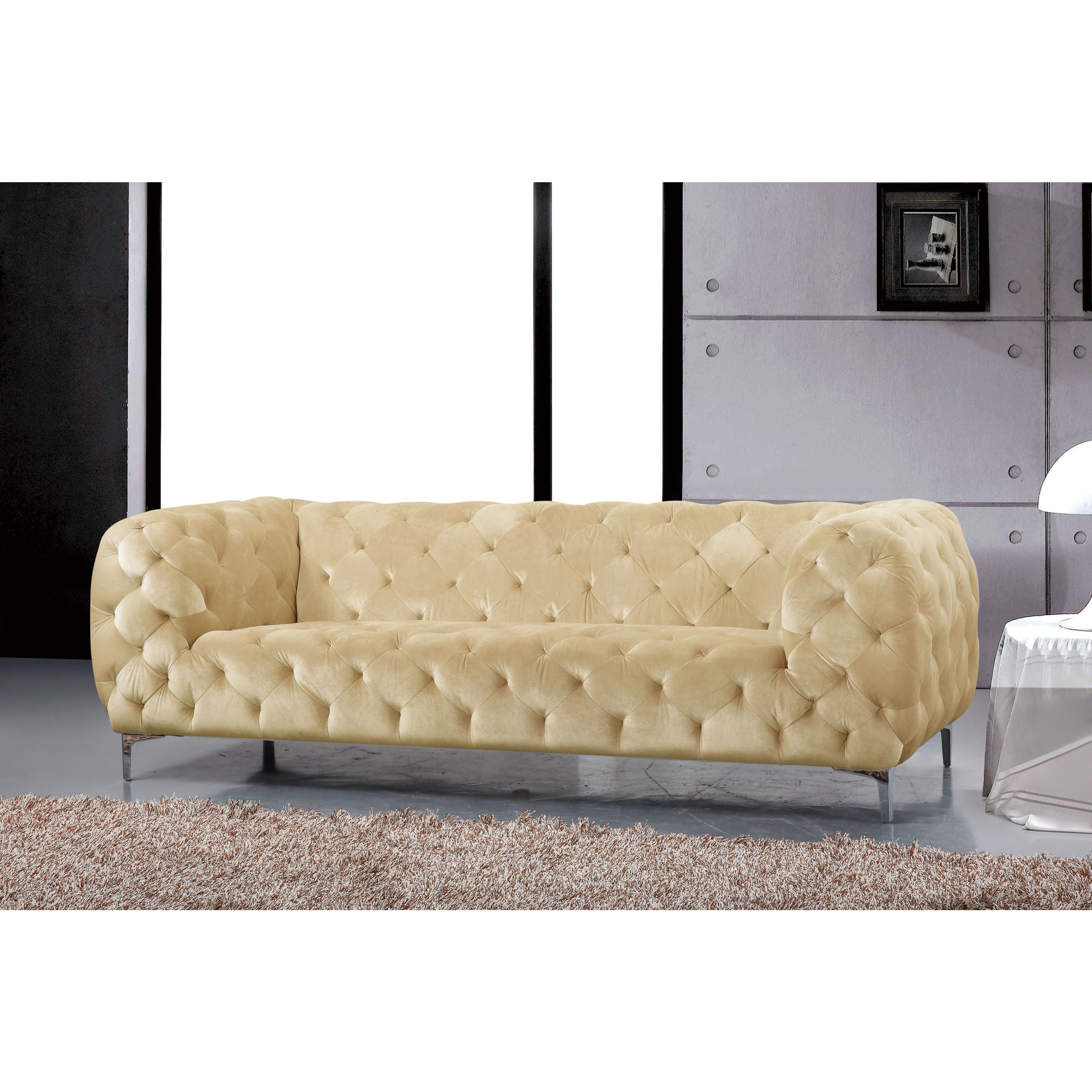 Shop Meridian Mercer Beige Velvet Sofa – Free Shipping Today Intended For Mercer Foam Oversized Sofa Chairs (Photo 9 of 25)